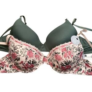 Pair of 34DD Just Be T Shirt Bras Floral & Moss Green NWT